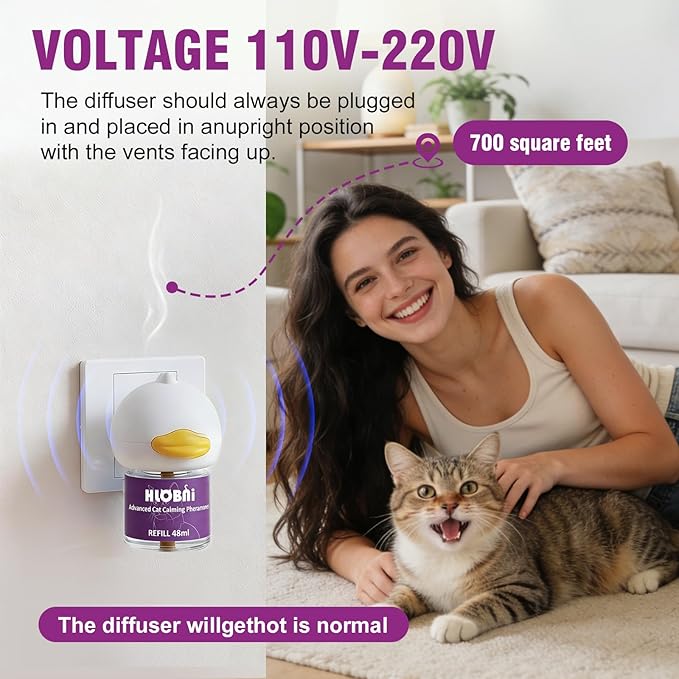 Cat Calming Diffuser – Dual Diffuser Kit with 2 x 30-Day Refills, Premium Cat Pheromones Calming Diffuser for Stress, Anxiety, Aggression & Pee Spraying Relief (Purple, 2 Count (Pack of 1))