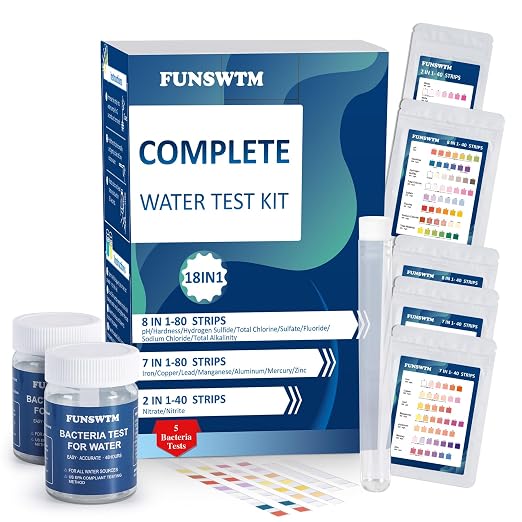 Home Water Testing Kits for Drinking Water: 18 in 1 Well Water Test Kit 200 Strips with 5 Tests for Bacteria to Detecting Fluoride Hardness Iron, etc, BLUE | Completed Water Testing Kits for Drinking Water Home Well Tap Water, Detect 18 parameter Lead ...