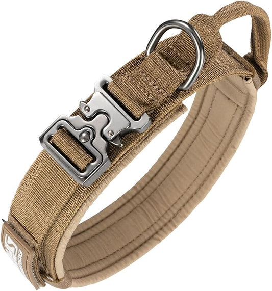 EXCELLENT ELITE SPANKER Tactical Dog Collar Nylon Adjustable Training Collar Military Dog Collar Heavy Duty Metal Buckle with Control Handle for Medium and Large Dogs with Patches(COB-M)