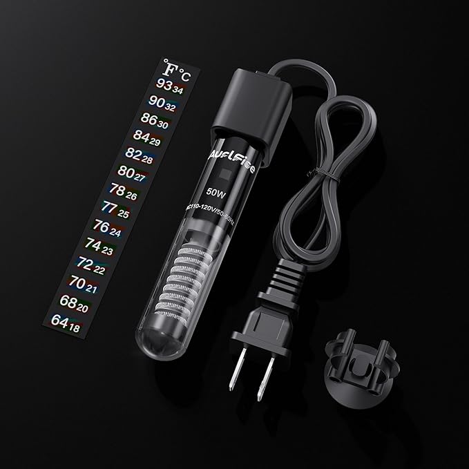 50W Aquarium Heater, Small Submersible Fish Tank Heater with Mini Aquarium Thermometer, for Betta Turtle Saltwater Freshwater 5-10 Gallon Tanks