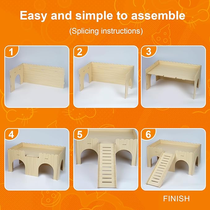 Large Guinea Pig Hideout, Upgraded Wooden Guinea Pig Castle with Guinea Pig ramp, Easy to Assemble Guinea Pig House for Small Animal House Habitat or Hamster Hideout/Rabbit Hideout