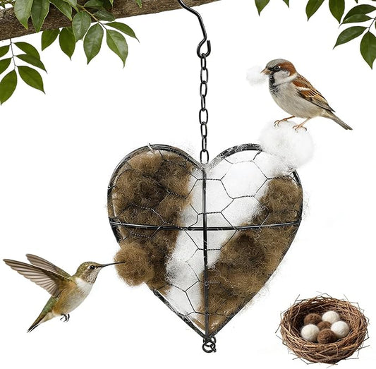 Handmade Alpaca Fiber Bird Nesting Heart,Refillable Hummingbird Nest Holder,Birds Nests Material Holder,Winter Tree Shelter for Wild Bird,Hummingbird Houses Nest Boxe for Outside Garden Art Birdhouse