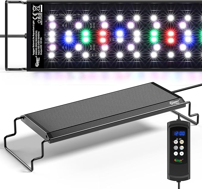 hygger Aquarium Light, 26W Full Spectrum Fish Tank LED Light, 24 H Remote Control Adjustable Timer, Brightness and Color, Extendable Bracket, Power-Off Memory Plant Growth Lamp, Fits 18-24 Inch Tank