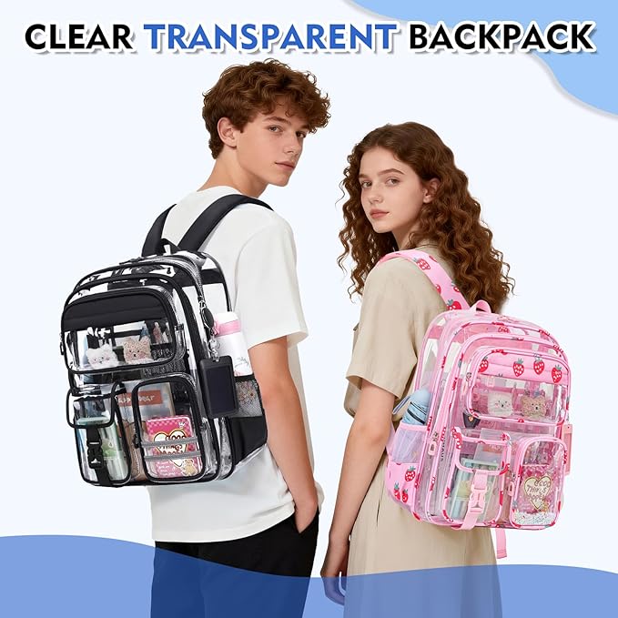 Clear Backpack for School,Transparent Backpack Stadium Events,Heavy Duty Clear Bookbag for Girls,Boys,Work,Sport Black