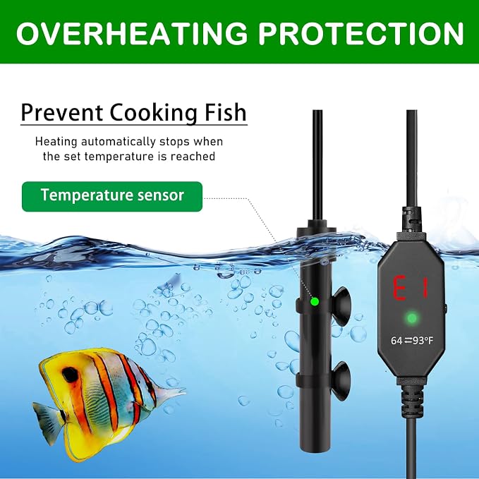Small Submersible Aquarium Heater, Adjustable Mini Fish Tank Heater 15W 25W 50W with External Temperature Controller, Digital Display, Alumina Ceramic, for 3/5/10 Gallons (25W)