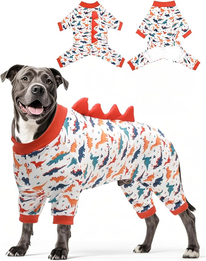 CuteBone Dinosaur Costume Dog Pajamas, Stretchy Spandex Crystal Velvet Sleepwear Coat for Small Dogs, Soft & Warm Pet Outfit Clothes for Cold Weather, Cozy Pullover Design COSP02-3XL