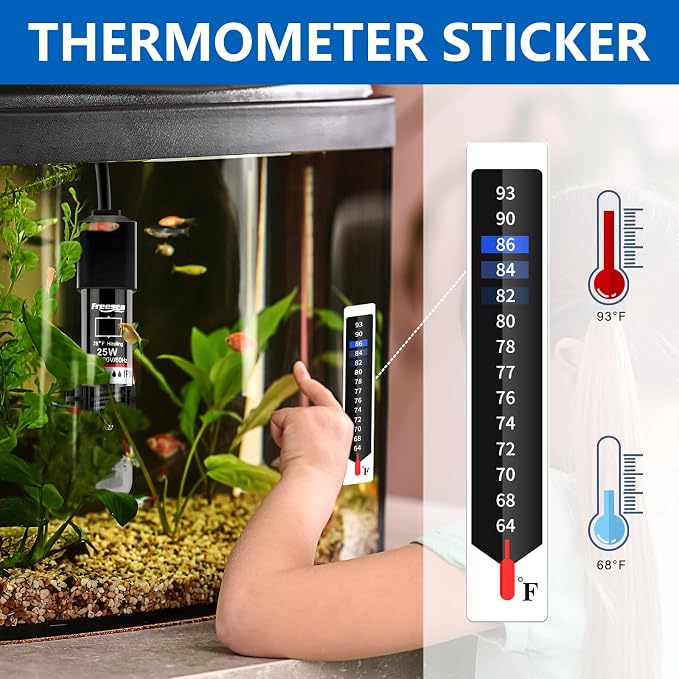 FREESEA Aquarium Fish Tank Heater: 25W Small Betta Turtle Heating | Submersible Aquarium Heater with Preset 78°F Temperature for 1-5 Gallon Betta Turtle Freshwater Saltwater Tank