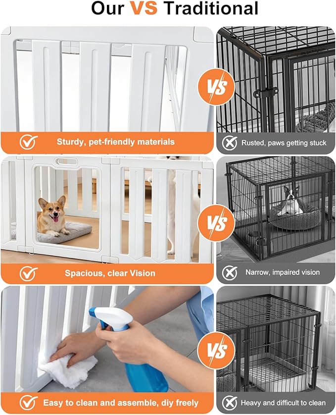 Acrylic Indoor Dog Playpen with Heavy Duty Door Lock,24" H 8 Panels DIY Puppy Playpen Pet Play Pen for Small Animal, Easy Assemble and Clean Plastic Pet Fence,White