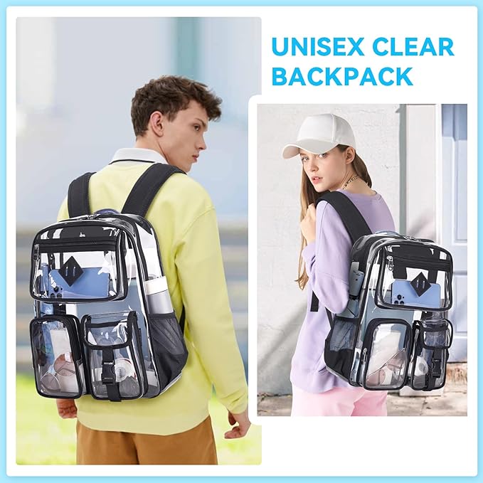 PIG PIG GIRL Clear Backpack for School,Heavy Duty PVC Transparent Bookbag for Girls Stadium Approved See Through Backpack