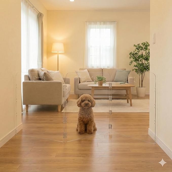 Clear Acrylic Freestanding Dog Gate, Folding Pet Barrier for House, Indoor Stairs & Doorways, Transparent Puppy Fence with Handles, Foldable Playpen for Small Dogs, Rabbit