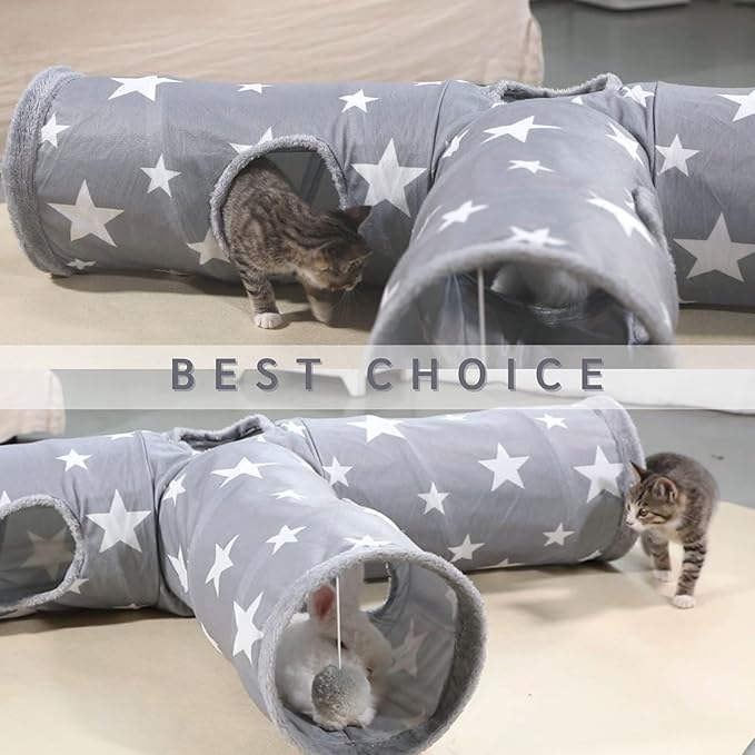 JanYoo Bunny Tunnel Rabbit Hideout Cat Toys for Rabbits Accessories Guinea Pig Ferret Kitty 3 Ways Collapsible Tunnels (Star)