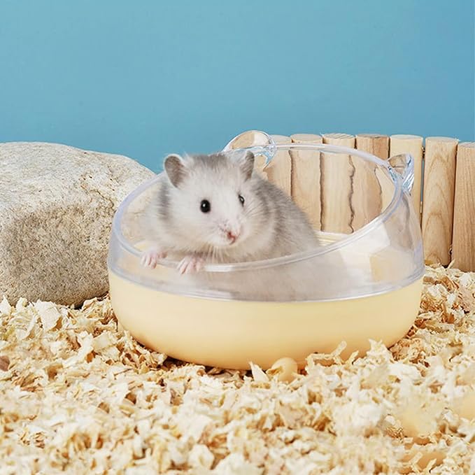 Meow&Woof Hamster Sand Bath Container & Dust-Free Bath Sand Set, 6.5" Sandbox Toilet for Hamster, Gerbil, Chinchilla, Mice – 2.2 lbs Potty Litter Sand for Small Animals (Yellow)