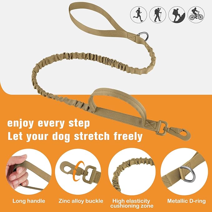 HYDEME Tactical Dog Collar Adjustable Nylon Collar with Control Handle and Heavy Metal Buckle for Medium and Large Dogs, with Patches&Airtags Case&Poop Bag Dispenser&Portable Bowl. (M, Brown-Set)