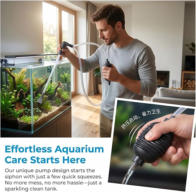 Aquarium Gravel Vacuum Siphon Pump with Flow Control Valve 5.7FT | Gravel Cleaner Water Changer 10-50 Gallon Tanks, J-Hook PVC Hose, Freshwater Saltwater Compatible, Precision Flow Ctrl