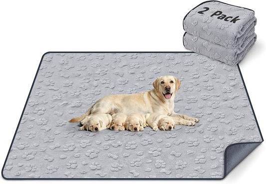LOOBANI Washable Pee Pads for Dogs 36"x48", 2 Packs Extra Large Whelping Pads for Floor, Playpen, Super Absorbent Reusable Dog Mat, Waterproof Puppy Pads for Incontinence, Housebreak,Crate,Gray