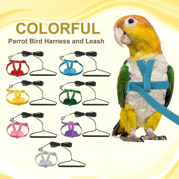 Bird Harness Leash, Adjustable Pet Parrot Bird Harness and Leash Lightweight Anti-Bite Flight Training Rope with Cute Wing, (Red, S), Intended for Parrots/Pigeons/Budgies