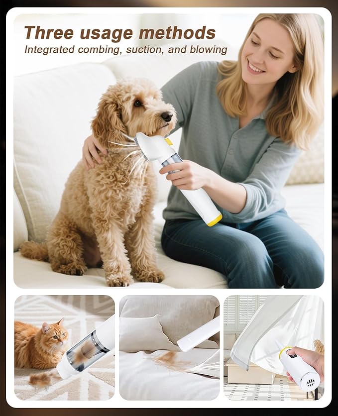 Cordless Dog Vacuum Groomer Kit,Cordless Rechargeable Vacuum Cat Brush for Hair,Handheld mini Pet Vacuum Brush,4200Pa Pet Grooming Cleaner With Comb Hair,Suitable for All Types of Cats and Dogs