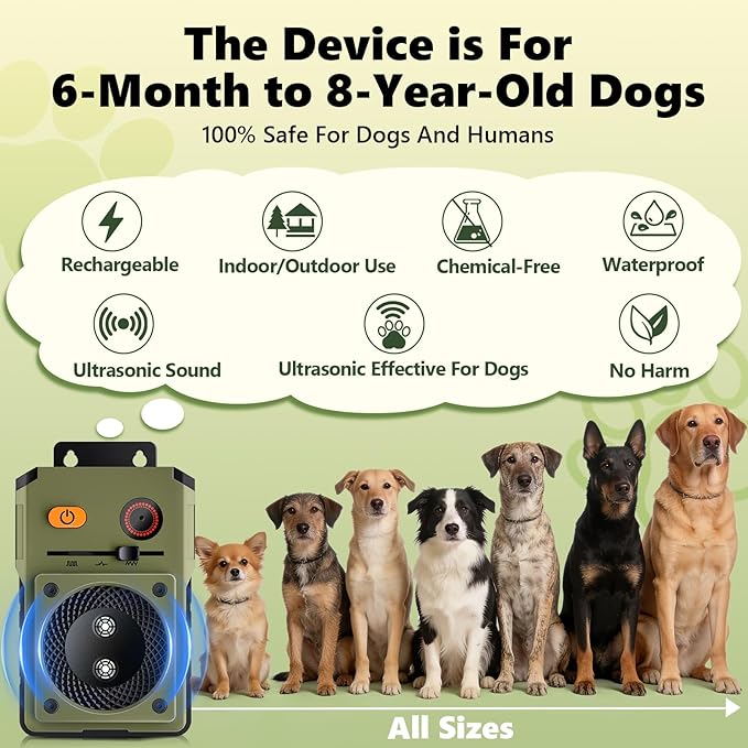 Anti Barking Device for Dogs, Rechargeable Ultrasonic Dog Control Devices, Auto Bark Deterrent Devices with 3 Modes,33FT Silencer Sonic Barking Deterrent Indoor/Outdoor Safe for Dog & People