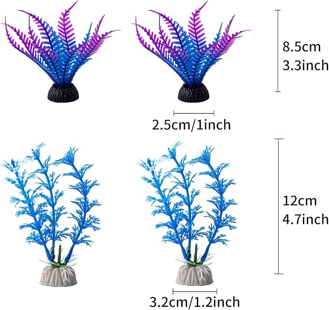 25 Pack Artificial Aquarium Plants, Plastic Small Fish Tank Plants | Small Size 4 inch Approximate Height Fish Tank Decorations Home Décor Plastic Blue