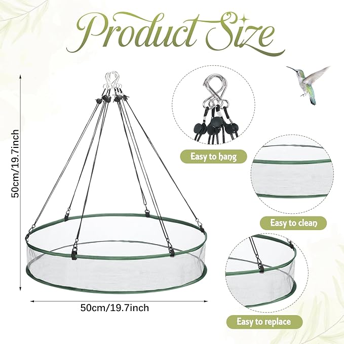 FoldTier 2 Pieces Universal Wild Bird Seed Catcher Hanging Hoop Platform Bird Seed Catcher Tray for Hummingbird Feeders Bee Feeder Outdoor Garden Accessories (24 Inch)