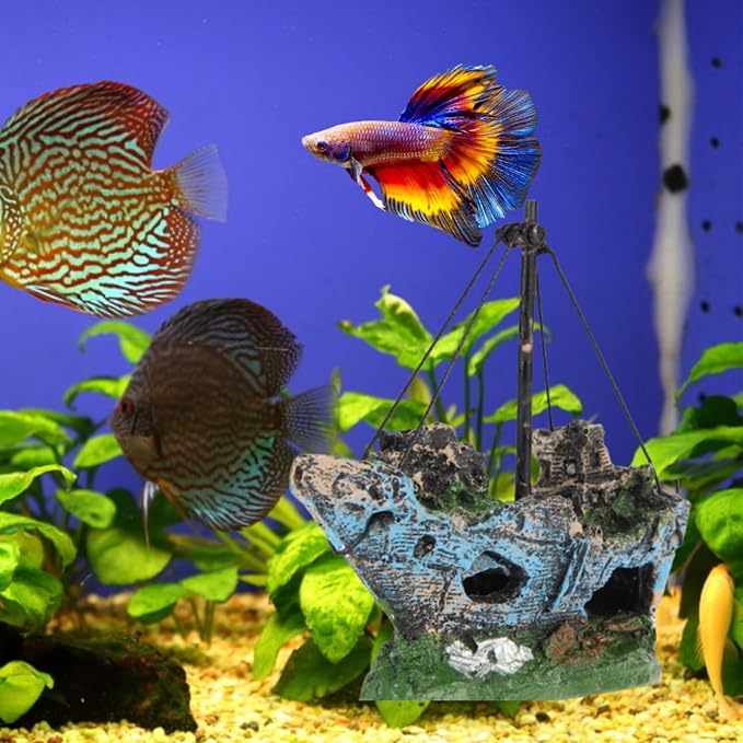Fish Tank Decorations, Resin Shipwreck Aquarium Decor for Tank, Sunken Ship Aquarium Decorations Large, Betta Fish Tank Accessories, Wrecked Ship Fish Hideout Freshwater Saltwater Tanks