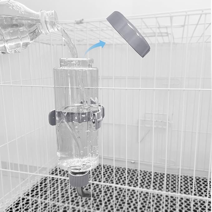 LOS ANDES 16.9oz Small Animal Water Bottle for Cage,Crate, Top Fill Water Dispenser for Guinea Pigs/Bunnies/Ferrets/Squirrel/Hedgehog/Hmaster, BPA Free, Updated Mouth, Gray