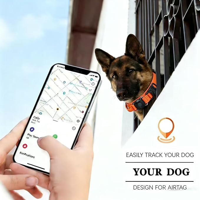 Upgraded AirTag Dog Collar,Waterproof Tactical Dog Collar with AirTag Holder, Control Handle and Metal Buckle,Heavy Duty Dog Collars for Large Dogs(Orange，XXL