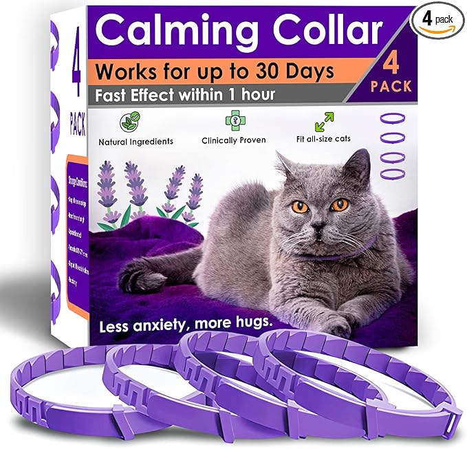 4 Pack Calming Collar for Cats – Pheromone Cat Calming Collar Cat Anxiety Relief and Stress – Adjustable Water Resistant Breakaway Calming Collars Natural Ingredients Pheromones Rapid Effect