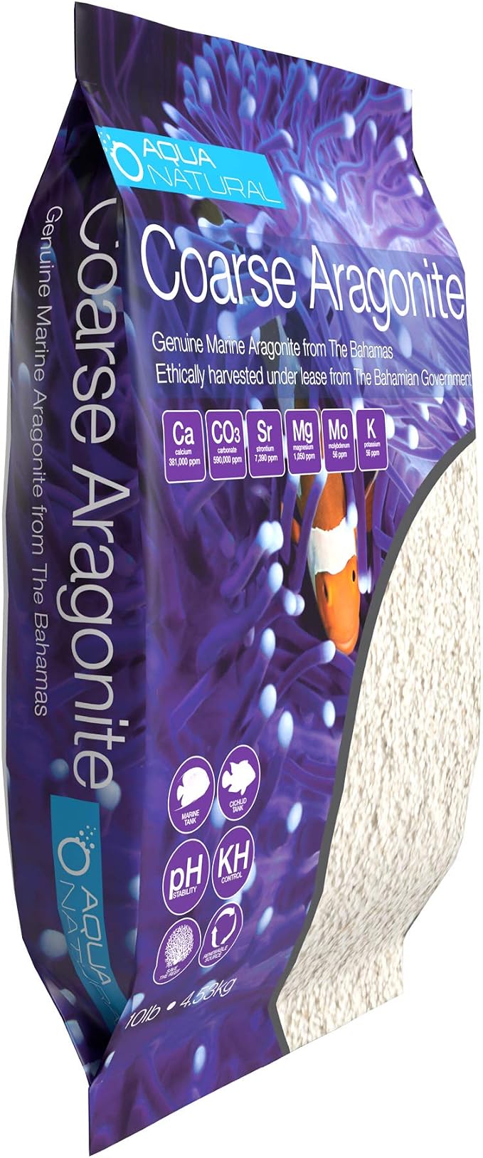 Aqua Natural Aquarium Sand, Coarse Aragonite, 10lb | Reef, Saltwater and Marine Aquariums