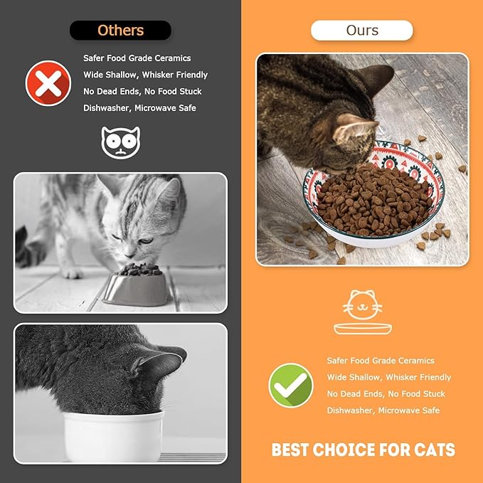 YEAHGO Cat Bowls Ceramic Cat Food Bowl for Indoor Cats and Kittens, 5.5" Anti Whisker Fatigue Cats Dishes, Shallow Wide Plates Cute Pet Feeding Bowls for Food and Water,6 Pack