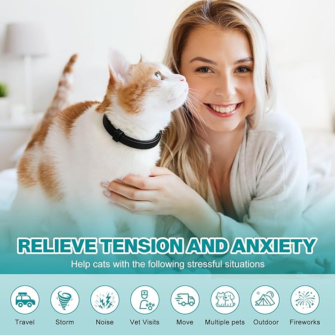 Calming Collar for Cats - 6Pack Calming Collar for Cats Adjustable Safe Waterproof Breakaway Design Helps Reduce Noise Fear