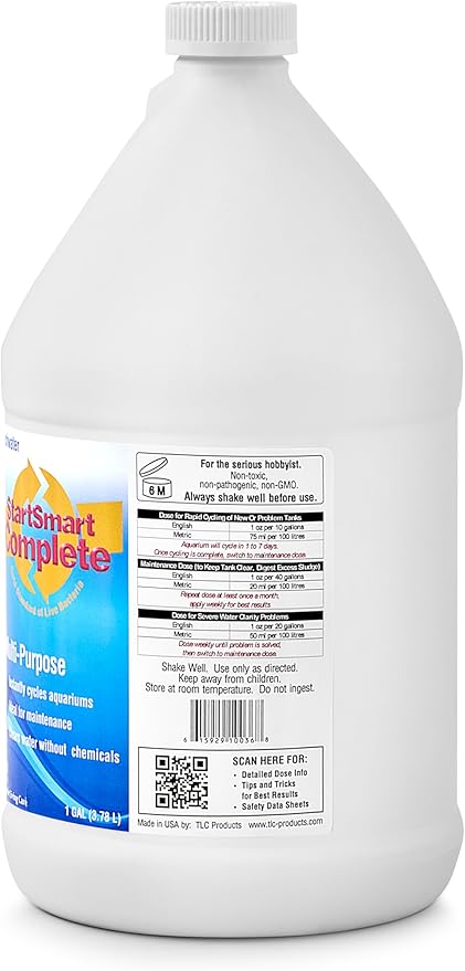 TLC Products StartSmart Complete Freshwater Aquarium Cycle Starter & Beneficial Nitrifiers, Supports Clear Water & Biofiltration, Reduces Excess Sludge, One Gallon (128 oz, 3.78 L)