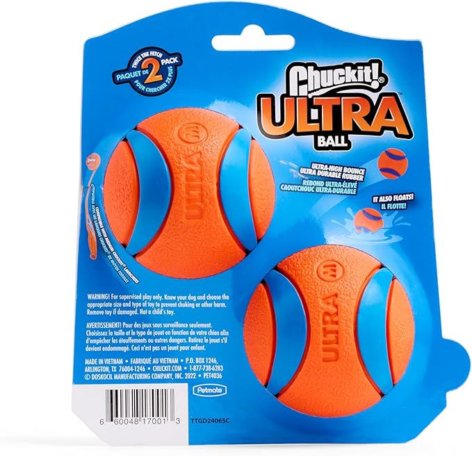 Chuckit! Ultra Ball Dog Toy - Medium Bouncy Fetch Balls for Dogs 20-60 lbs - Made from Durable Rubber - Floating Water Pet Toys - Size Medium - 2.5-inch Diameter, 2 Count, (Pack of 6)