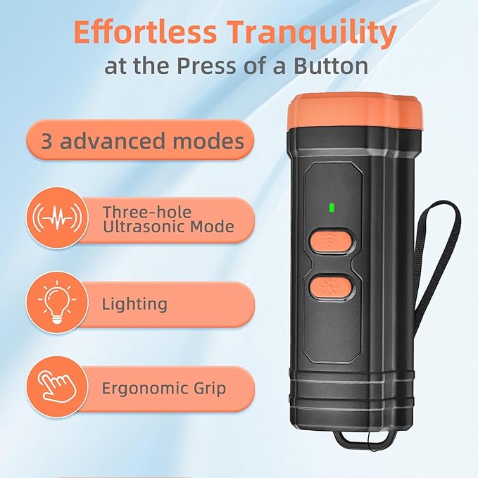 Dog Bark Deterrent Device, 3X Stronger Ultrasonic Anti Barking Device with 50FT Range, Humane No-Bark Trainer, Rechargeable for Indoor & Outdoor Use on Your Own or Neighbor’s Dog (Black)