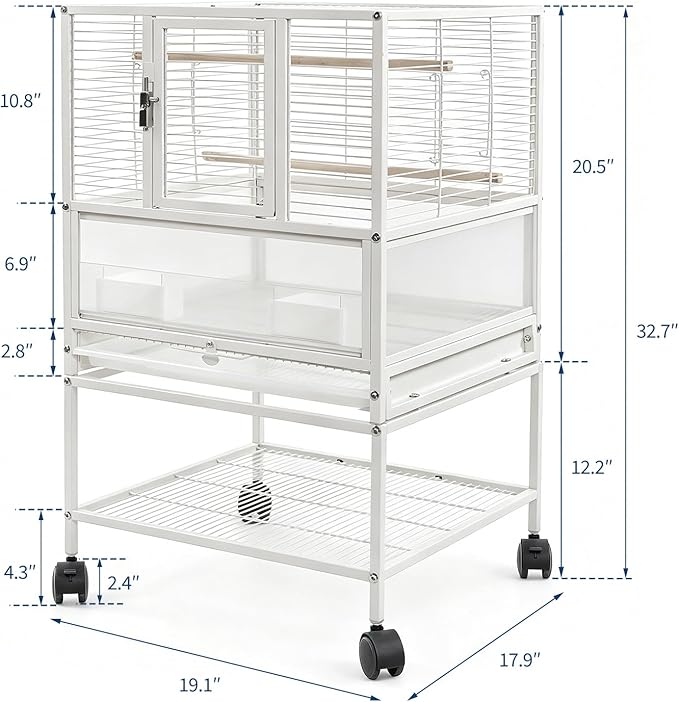GarveeHome Small Bird Cage with Wheels, 40 Inch Parakeet Cage with Top Stand, 3 in 1 Bird Carrier for Parakeets, Canaries, Lovebirds, Small Quaker, Cockatiels, Budgie, Green Cheek,Conure