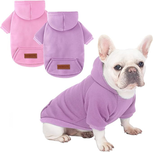 2 Pack Dog Hoodie Warm Hood Dog Sweater Cold Weather Small Dogs Sweatshirt Comfort Pet Clothes for Small Medium Dogs with Pockets (Pink+Purple, XL (Back: 16.5",Chest: 21.6", 12.8-17lbs))