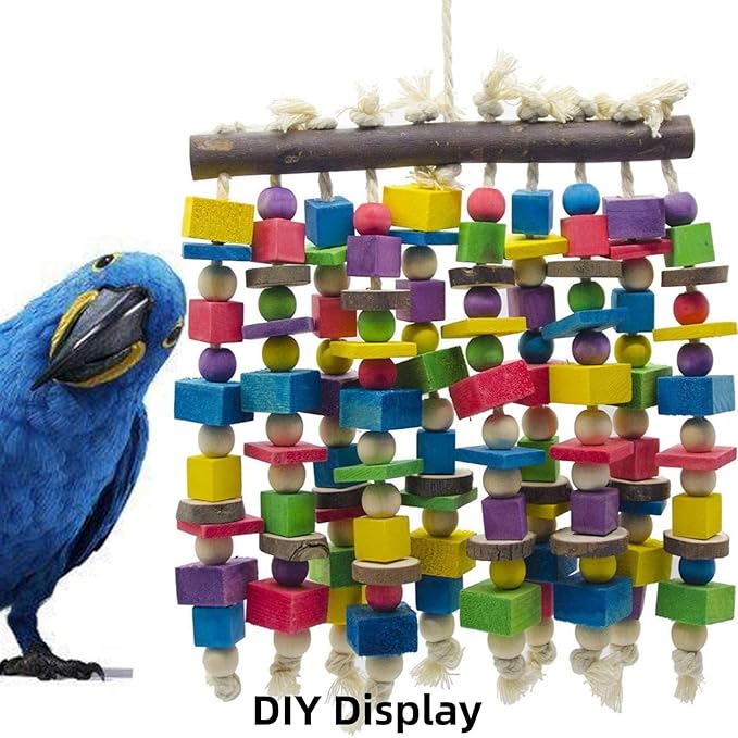 Bird Toys, Wood Wooden Colored 300pcs Parrot Toys for Large Birds, Multicolored Natural Wooden Blocks,African Grey Parrots, Macaws, Cockatoos,Parrot chew Toys, Aviary DIY Hanging Toys