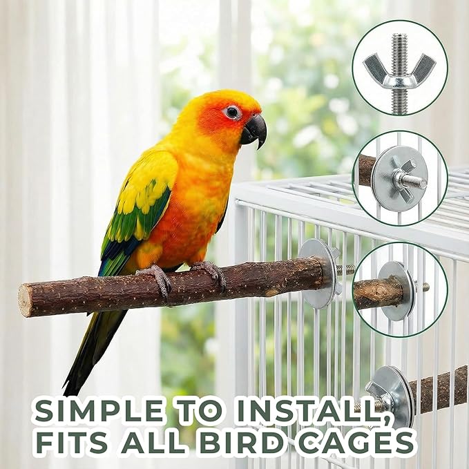 12 Pcs Natural Bird Perches and Shreddable Parakeet Toys, Essential Parrot Cage Accessories with 8 Wood Standsand 4 Shreddable Parakeet Toys, Foraging Shredder and Bird Accessories for Cages