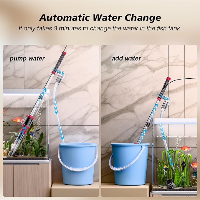 AKKEE Aquarium Vacuum Gravel Cleaner, 36W Electric Fish Tank Cleaner Vacuum, 8 in 1 Multifunctional Aquarium Cleaner for Automatic Water Change, Wash Sand, Water Circulation and Timed Off