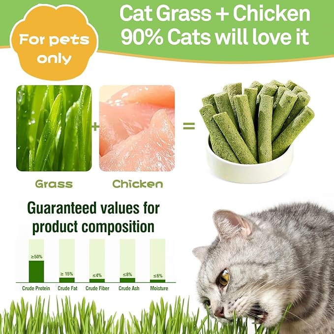 120g Cat Grass Teething Stick, Freeze Dried Cats Grass Stick Edible Cat Chew Toy for Teeth Cleaning Dental Health and Hairball Removal