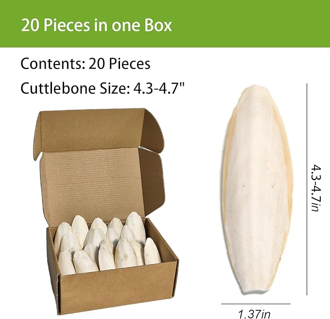 4.3"-4.7" Cuttlebone for Birds,Parakeets Cuddle Bone Beak Trimming,Premium Calcium Natural Cuttlefish Bone for Parrot,Cockatiel,Budgie,Tortoise, Snails,Reptiles,20 Pcs