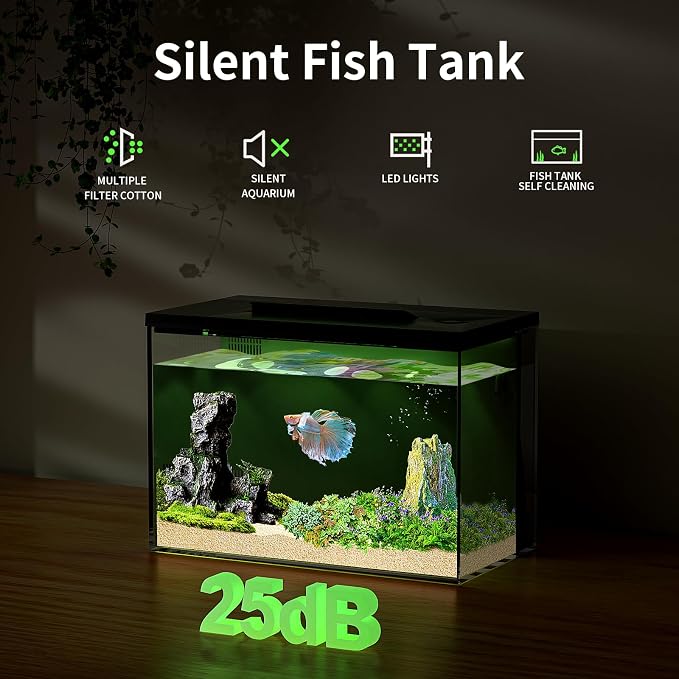 ERAARK 4 Gallon Betta Fish Tank,Smart APP Control Aquarium with Filter,Light,Water Pump,Self Cleaning