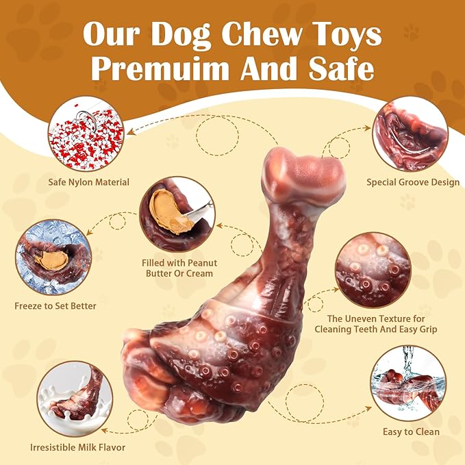 Fuufome Dog Chew Toys for Aggressive Chewers: 2 Pack Indestructible &ToughToys for Aggressive Chewers-Dog Bones Nylon Toys for Small, Medium, Large Breeds-Super Chewer Toys to Keep Them Busy