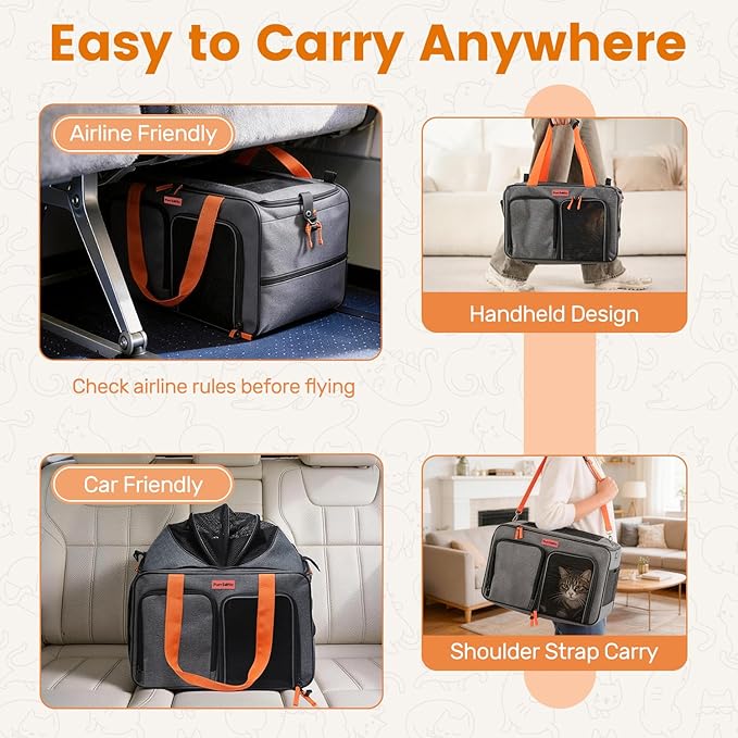 Cat Carrier Soft Sided Airline Approved for Small Pet Dog Travel, Collapsible Top Loading Bag for Medium Animal Kitten Puppy Long Car Trip, Expandable Fabric Sturdibag for Kitty Under 20 lb