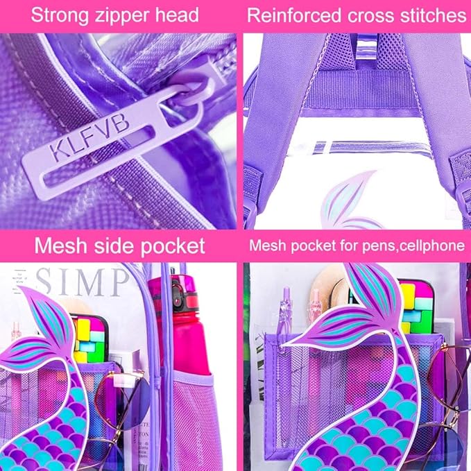 Clear Backpack for Girls and Boys, Kids Transparent Bookbag, 3PCS Cute See Through School Bag for Elementary Prechool