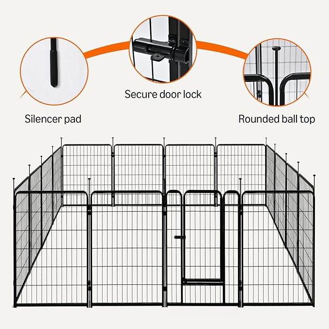 Amazon Basics Dog Playpen, 16 Panels Metal Fence with Door, Foldable for Indoor and Outdoor Use, Suitable for Small to Medium Sized Dogs, 24 Inch Height, Black