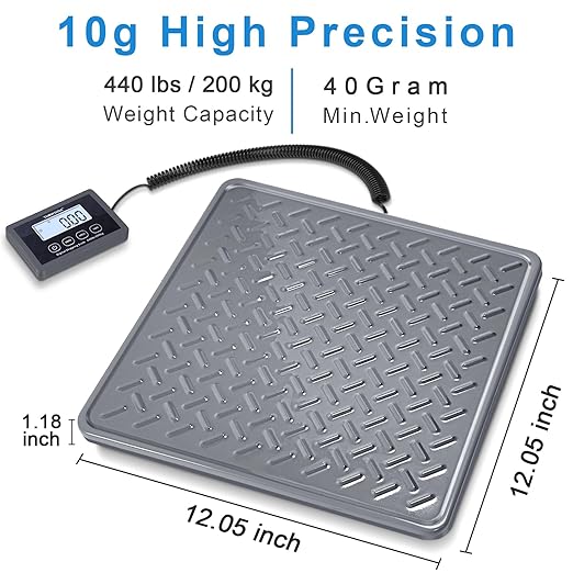 THINKSCALE Shipping Scale, 440lb/1oz Digital Heavy Duty Postal Scale, Strong Steel Platform, Postage Scale with Hold/Tare/LCD Display, Scale for Packages, Luggage Scale, Battery&AC Adapter Included