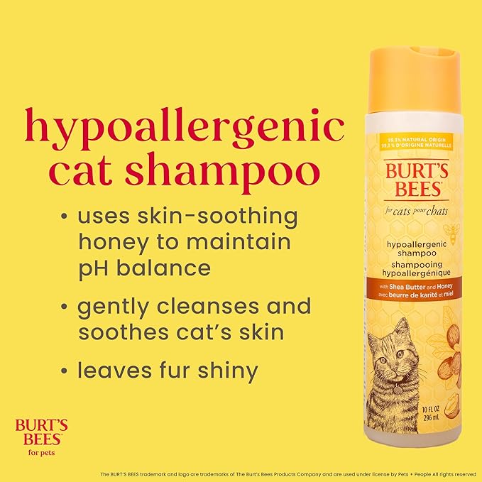 Burt's Bees for Pets Hypoallergenic Cat Shampoo with Shea Butter and Honey, Gentle Formula for Indoor Cats with Dry or Sensitive Skin, pH Balanced, Fragrance-Free, 10 Fl Oz - 6 Pack