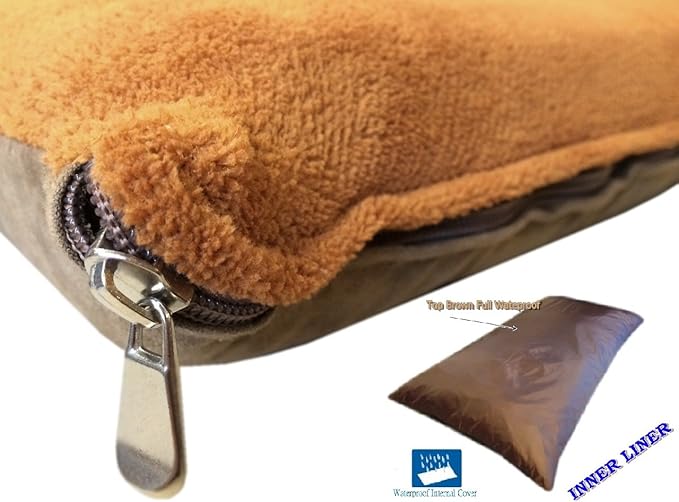 Durable Comfort Micro-Cushion Memory Foam Pet Dog Pillow Bed Waterproof Liner + External Cover for S,M,L Dogs- Complete Set (Sudan Brown Coral Fleece, 48''x29'')