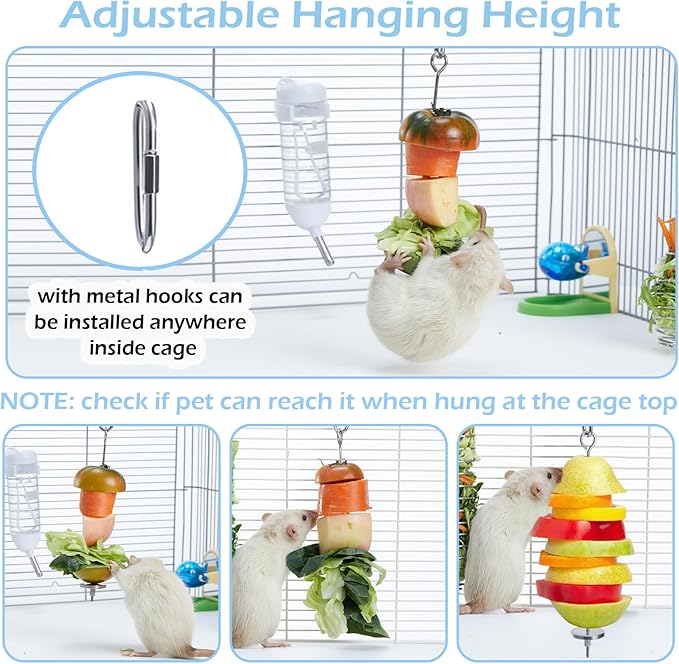 2Pcs Rat Enrichment Toys, 304 Stainless Steel Rat Foraging Toy for Fruit Vegetable Holder, Fancy Mice Cage Accessories Puzzle Toy, Hanging Rodent Toys Slow Feeder, Bird Foraging for Parakeet